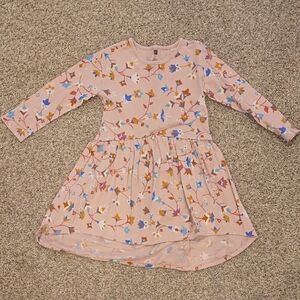 Girls' Pink Floral Tea Long-Sleeve Dress